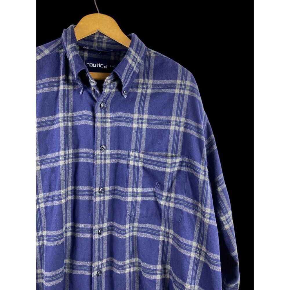 Nautica Flannel Shirt Size Large Mens Blue & Gray Lumberjack Button Down Plaid